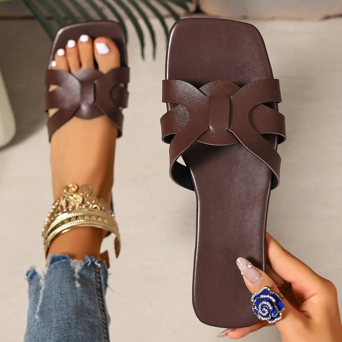 Brand Slippers Slides Open Toe Flat Casual Shoes