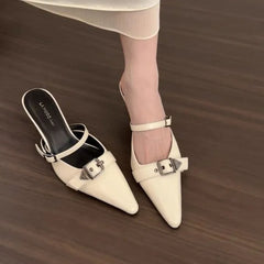 Cover Toe Mules Slippers Metal Decoration High Heel