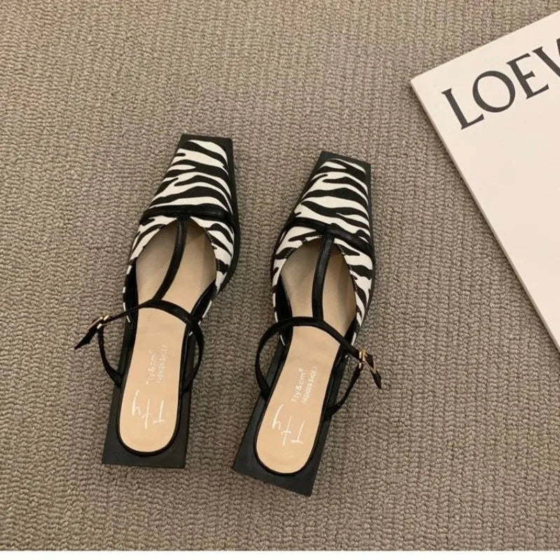 Mules Slipper Shallow Square Toe Slides Flat Sandals Outdoor Dress Sandal Sandalias