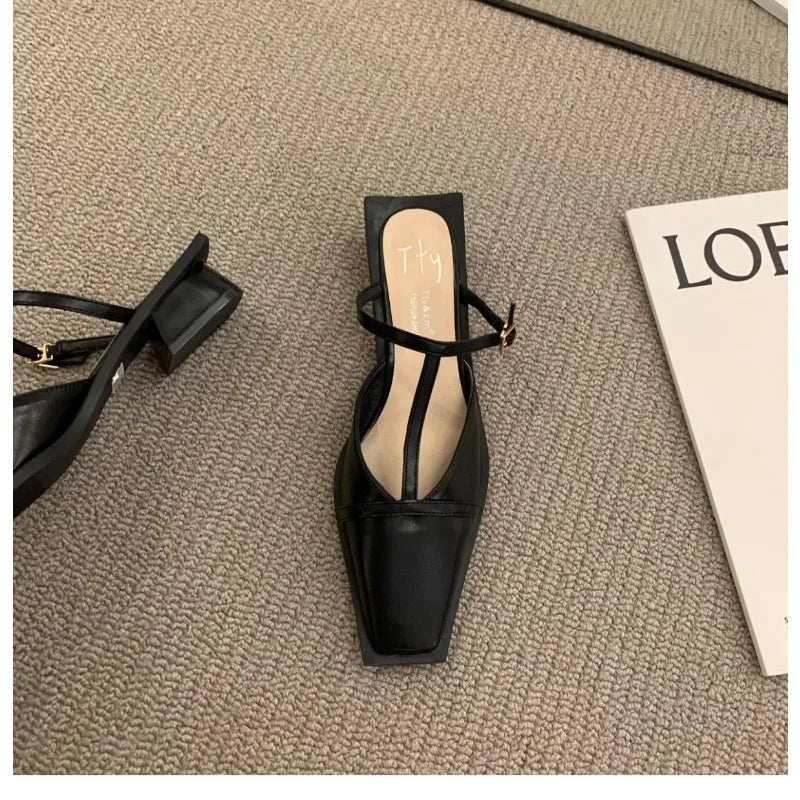 Mules Slipper Shallow Square Toe Slides Flat Sandals Outdoor Dress Sandal Sandalias