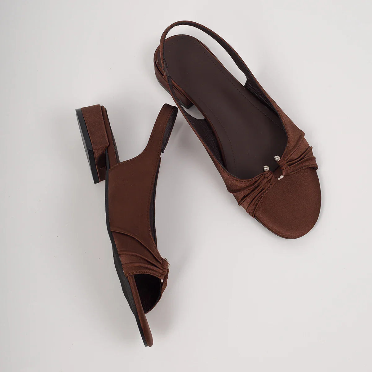 Satin Slingback Sandals Comfortable Low Heel