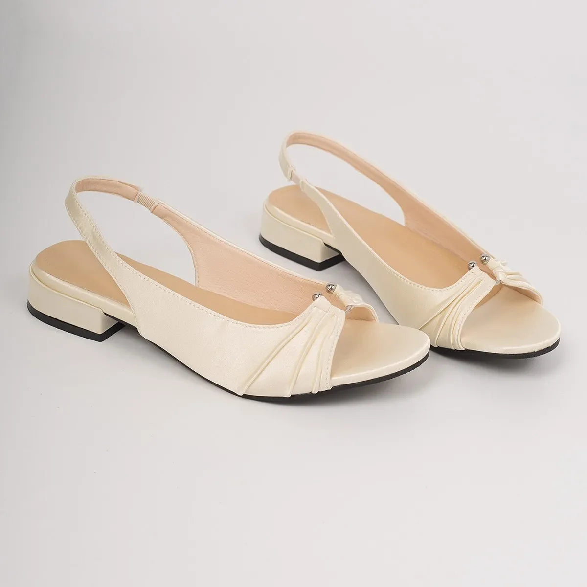 Satin Slingback Sandals Comfortable Low Heel