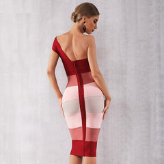 Elegant One Shoulder Celebrity Evening Party Midi Dress
