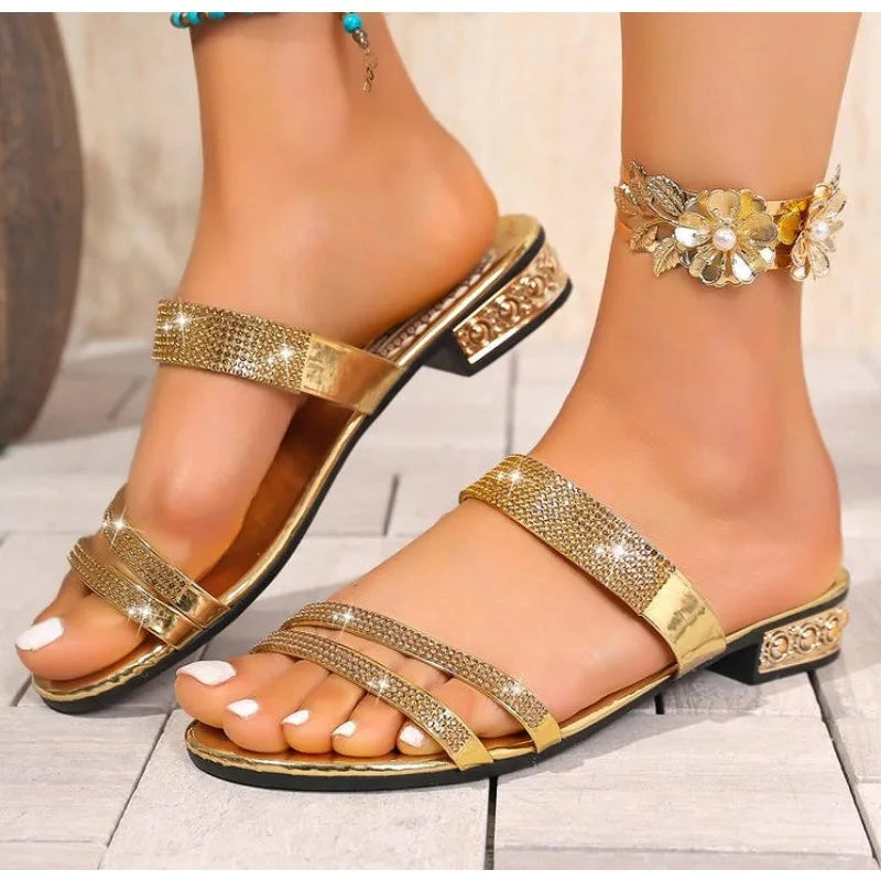 Slippers Beach Casual Slippers Patent Leather Flat Heel