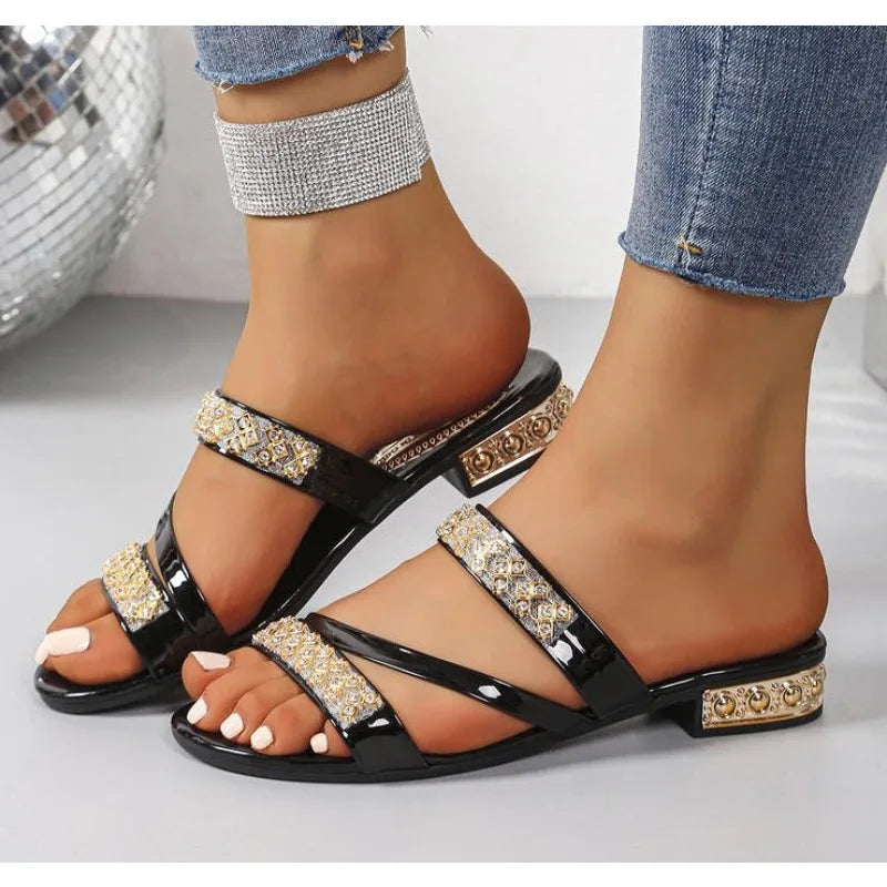 Slippers Square Head Snake Pattern Shoes