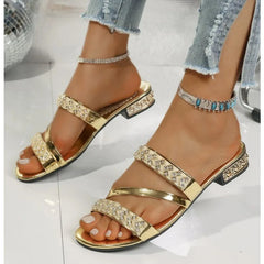 Slippers Square Head Snake Pattern Shoes
