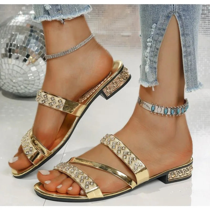 Slippers Square Head Snake Pattern Shoes