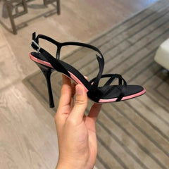 Black Satin Color Block Stiletto High Heel