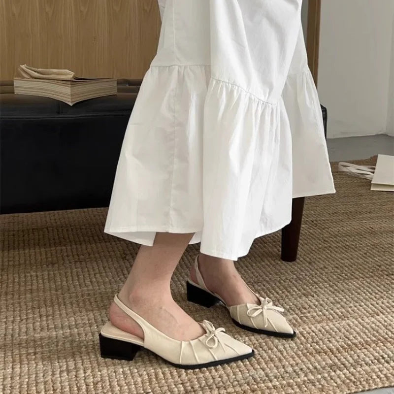 Bow Cover Toe Sandals Elegant Shallow Slip on Shoes