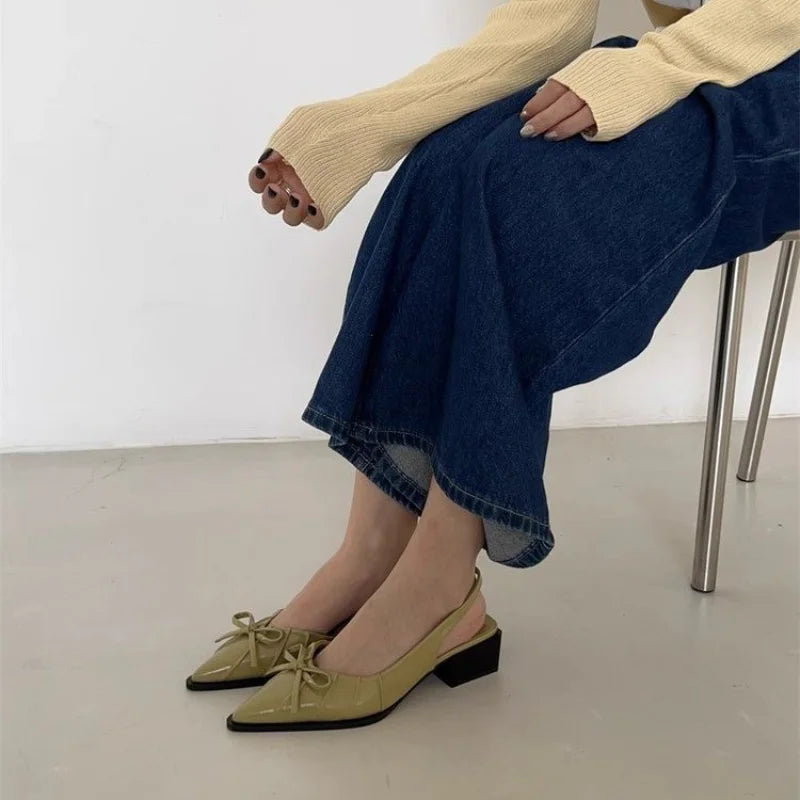 Bow Cover Toe Sandals Elegant Shallow Slip on Shoes