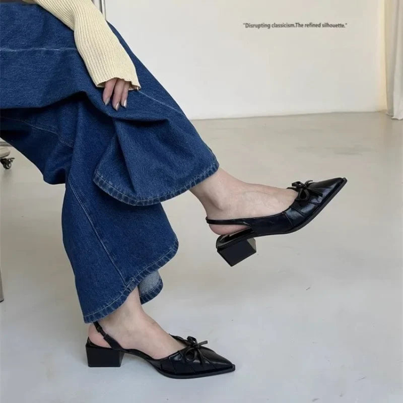 Bow Cover Toe Sandals Elegant Shallow Slip on Shoes