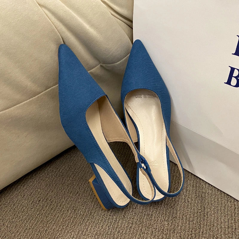 Pointed Retro Solid Color High Heel