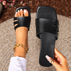 Solid Color Slide Sandals, Lightweight Square Open Toe Slip on Shoes