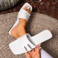 Solid Color Slide Sandals, Lightweight Square Open Toe Slip on Shoes