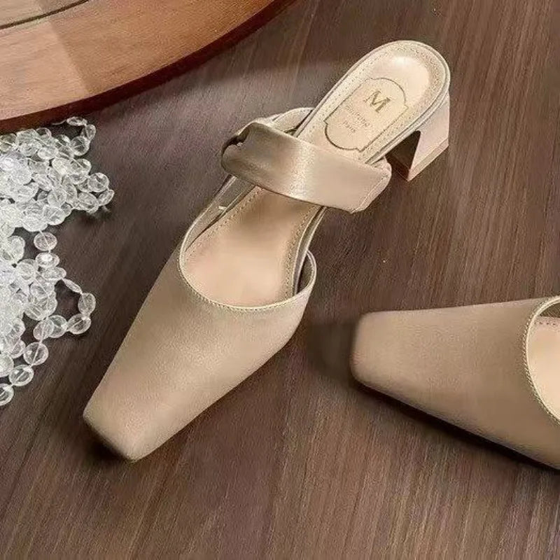 Summers Evening Breeze Baotou Half Slippers French Low Heel