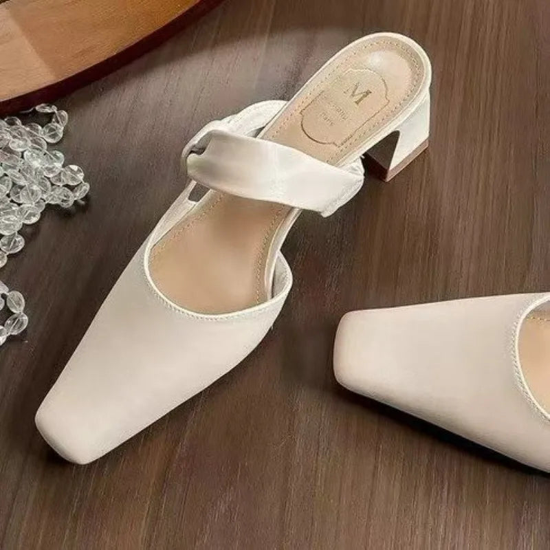 Summers Evening Breeze Baotou Half Slippers French Low Heel