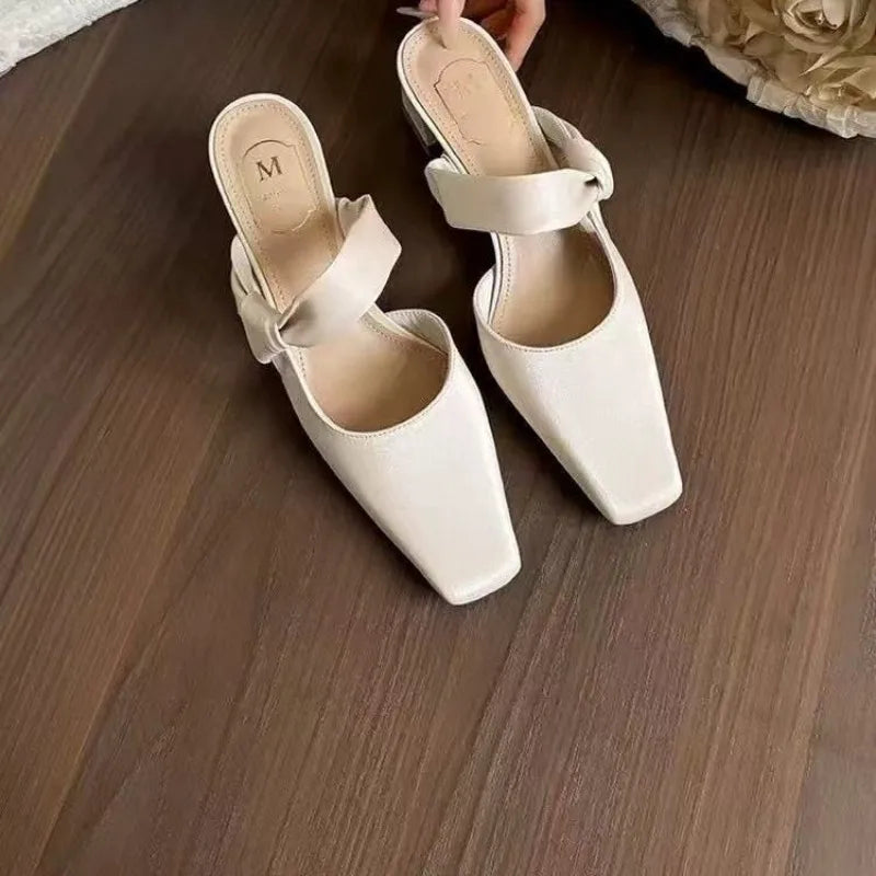 Summers Evening Breeze Baotou Half Slippers French Low Heel