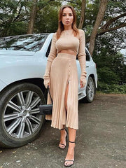 Sweater Dress Two Piece Sets Acrylic Jewel Neck Casual Long Sleeves Outfit