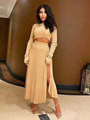 Sweater Dress Two Piece Sets Acrylic Jewel Neck Casual Long Sleeves Outfit