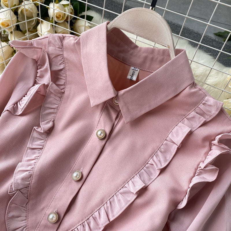 Sweet A-Line Turn-Down Collar Long Sleeve Street Wear Pleated Dresses