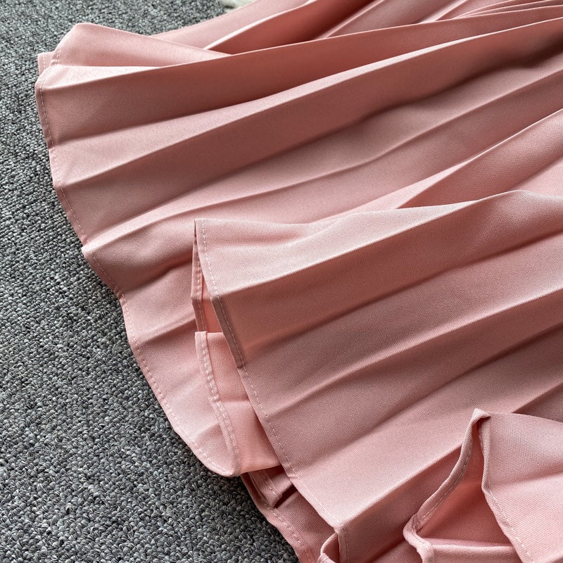Sweet A-Line Turn-Down Collar Long Sleeve Street Wear Pleated Dresses