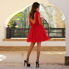 Sweet Backless Mesh See-through Polka Dot Mini Evening Dress