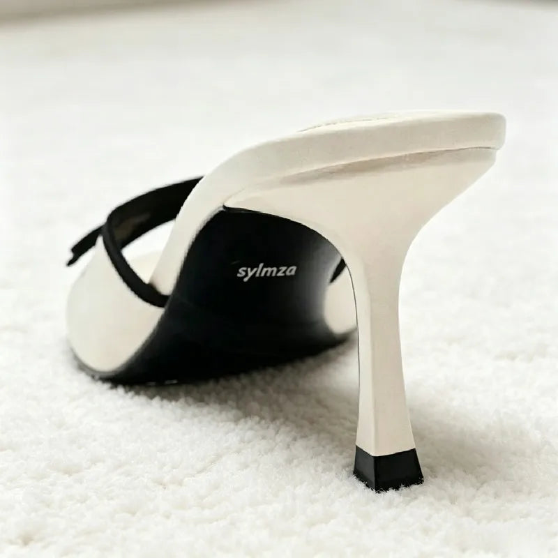 Sweet Bow Detail Mule Sandals for Contrasting Binding Round Toe Open-Toe Slide Sandals Elegant banquet dress Shoes