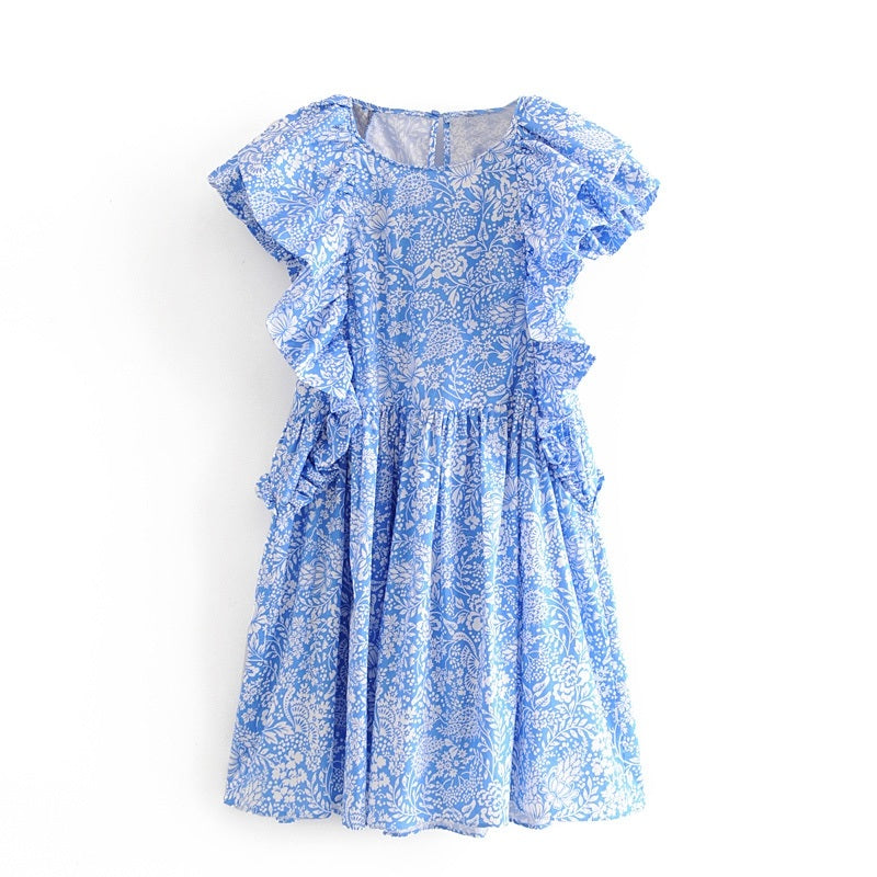 Sweet Butterfly Sleeve Floral Print Mini Dress