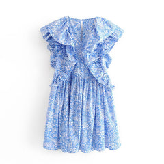 Sweet Butterfly Sleeve Floral Print Mini Dress