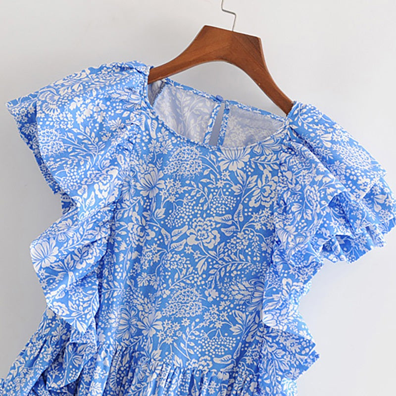 Sweet Butterfly Sleeve Floral Print Mini Dress