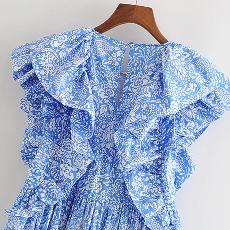 Sweet Butterfly Sleeve Floral Print Mini Dress