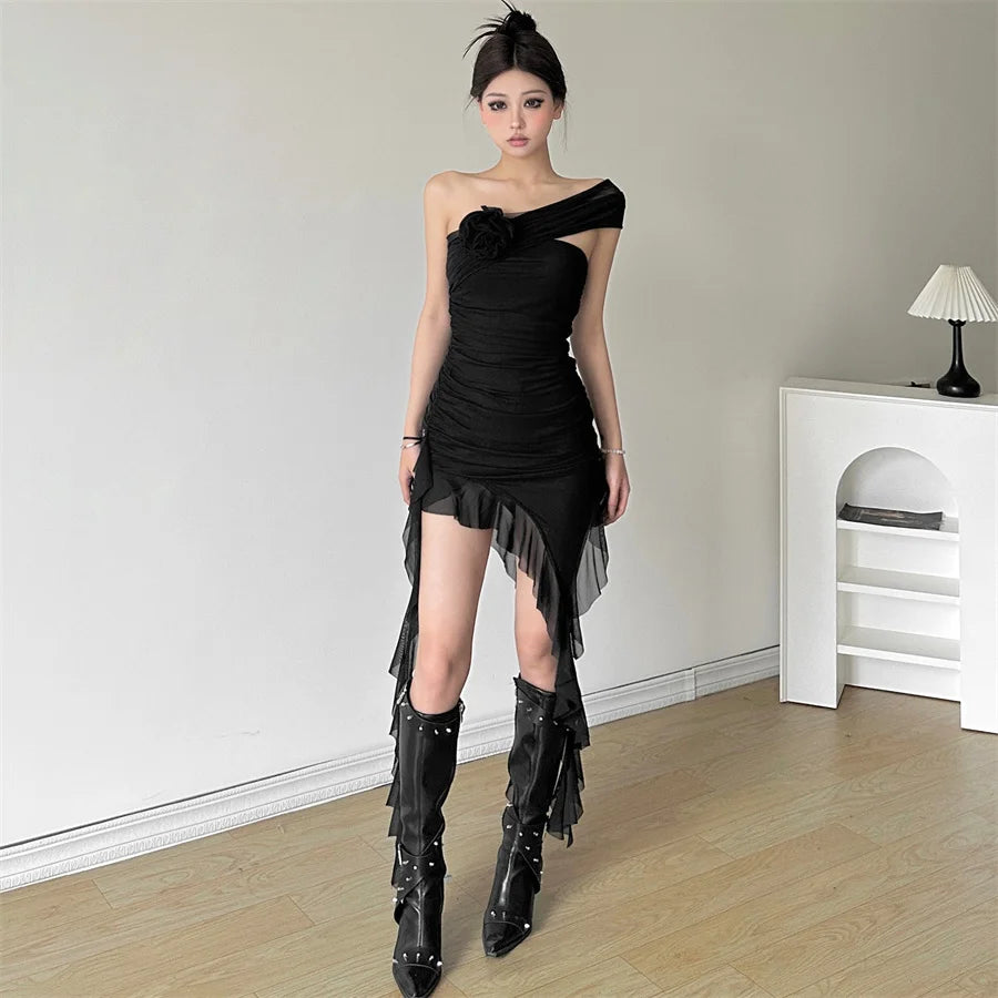 Sweet Chest Wrapping Strapless Sheath Tassel Tight Mini Dress