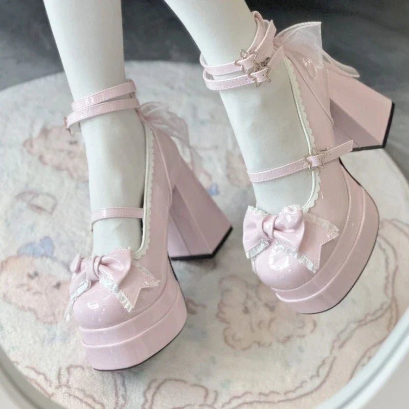 Sweet Pink Lace Bow Brand Mary Jane Shoes