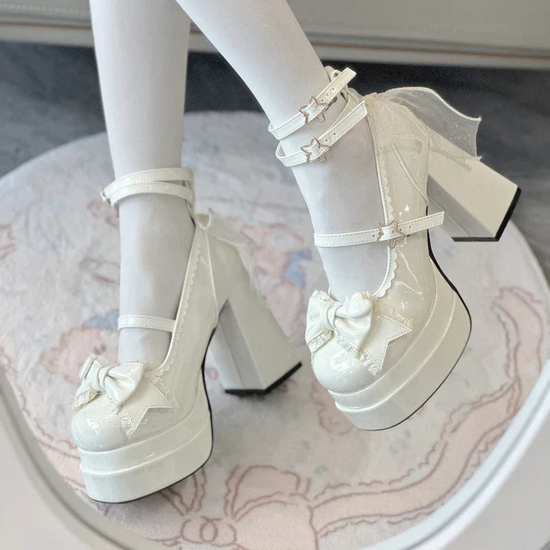 Sweet Pink Lace Bow Brand Mary Jane Shoes