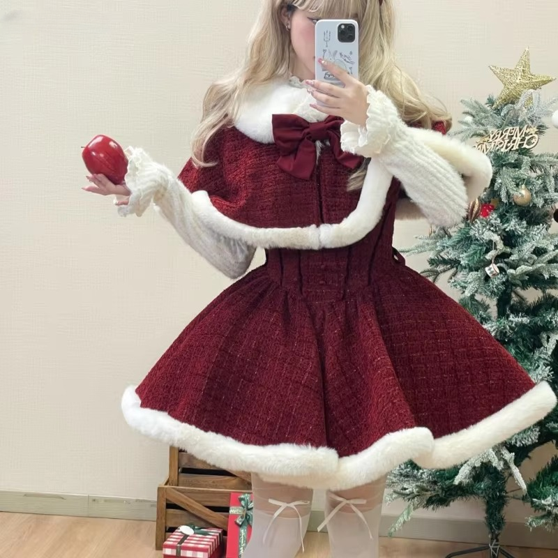 Sweet Plush Shawl Short Jackets Mini Skirts 3 Piece Set