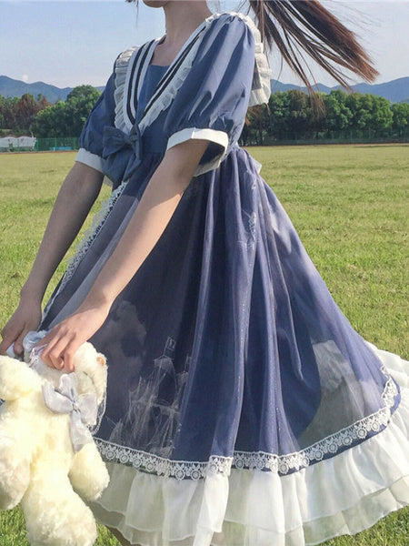 Sweet Sailor Style Short Sleeve Lolita One Piece Dresses
