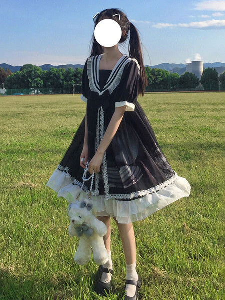 Sweet Sailor Style Short Sleeve Lolita One Piece Dresses