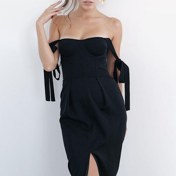Sweet Solid Color Sleeveless Side-slit Bandage Slip Dress
