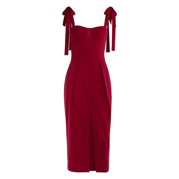 Sweet Solid Color Sleeveless Side-slit Bandage Slip Dress