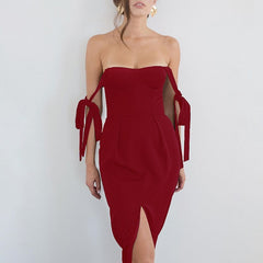 Sweet Solid Color Sleeveless Side-slit Bandage Slip Dress