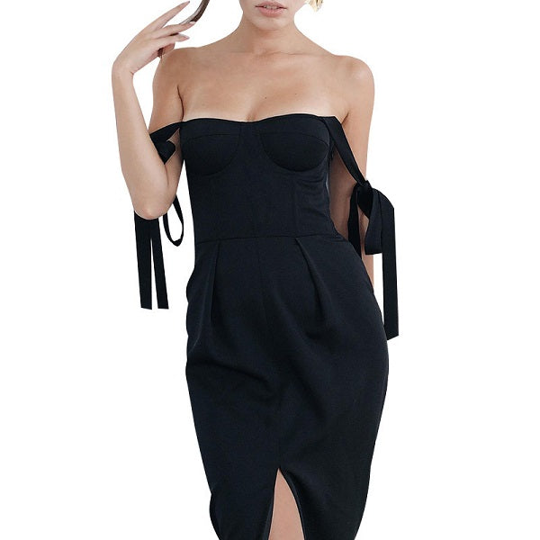 Sweet Solid Color Sleeveless Side-slit Bandage Slip Dress