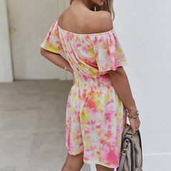 Sweet Tie Dye Off-the-shoulder Short Sleeve Dress