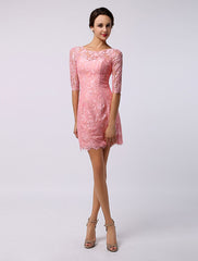 Sweetheart Bateau Half Sleeve Short Lace Wedding Guest Bridesmaid Dress
