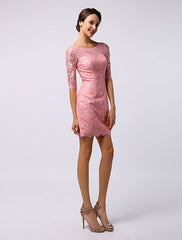 Sweetheart Bateau Half Sleeve Short Lace Wedding Guest Bridesmaid Dress