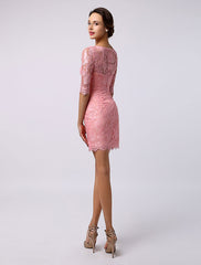 Sweetheart Bateau Half Sleeve Short Lace Wedding Guest Bridesmaid Dress