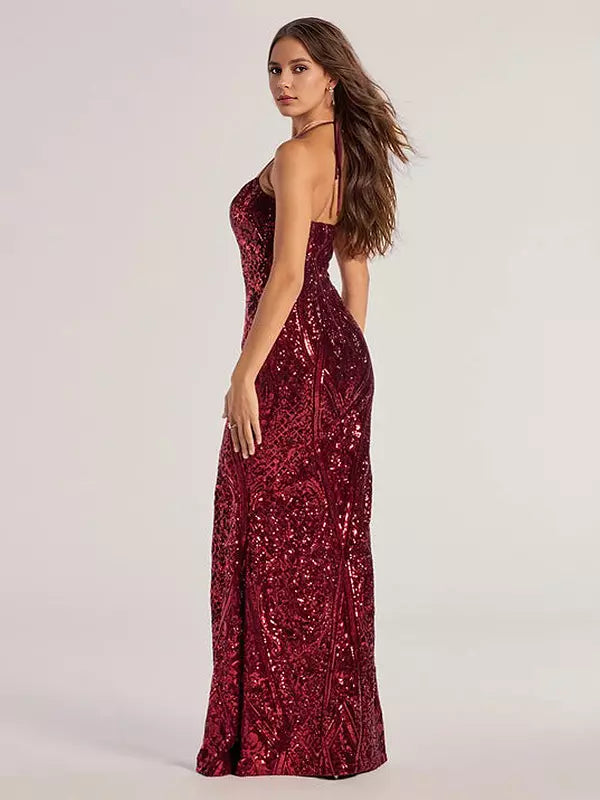 Sweetheart Neckline Tie-back Halter Straps Sequin Mermaid Long Dress