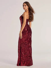 Sweetheart Neckline Tie-back Halter Straps Sequin Mermaid Long Dress
