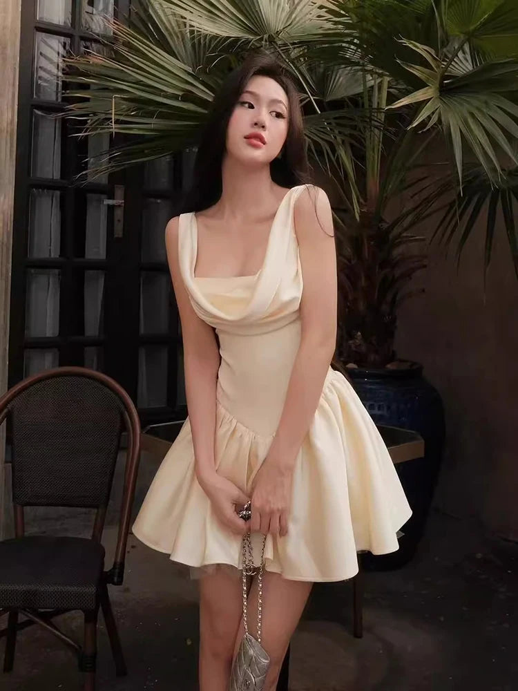 Swinging Neck Lace-up Princess A-Line Sleeveless Backless Slim Dresses