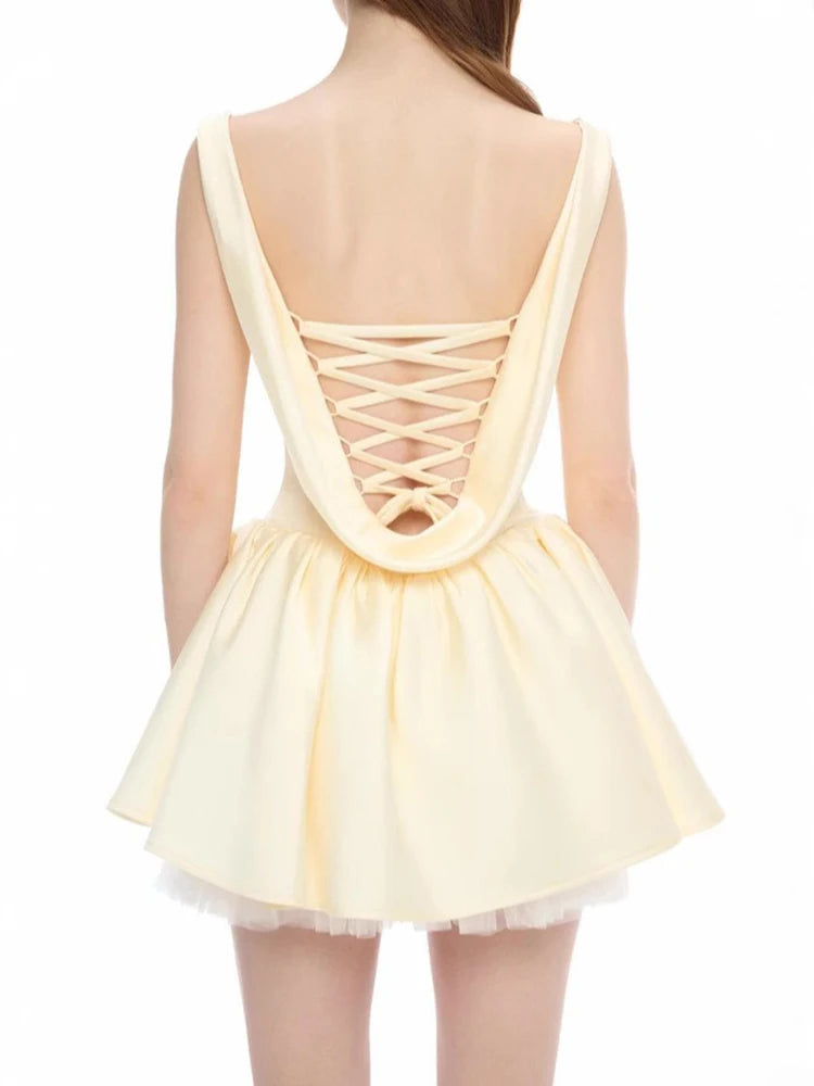 Swinging Neck Lace-up Princess A-Line Sleeveless Backless Slim Dresses