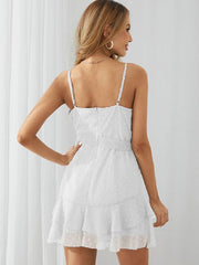 Swiss Dot Backless Ruffle Adjustable Strap Tie Dress